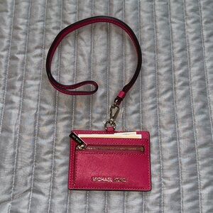 Michael Kors Carmine Pink Card Holder with Lanyard